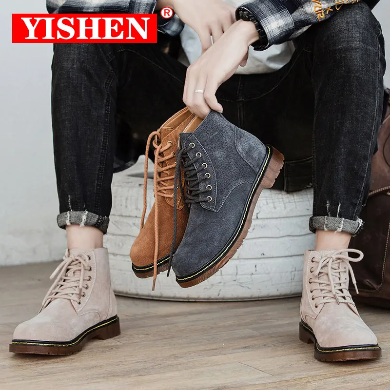 Мужские ботинки из искусственной замши YISHEN черные коричневые серые удобные