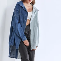 stitching denim shirts in the winter of 2022 the new fashion leisure loose big yards shirt lapel single breasted design