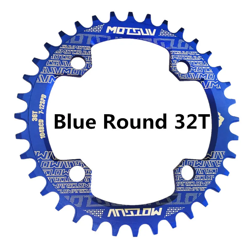 Blue Round 32T Bicycle Crank 104BCD Round Shape Narrow Wide 32T/34T/36T/38T MTB Chainring Bicycle Chainwheel Bike Circle Crankset Single Plate - Цвет: Blue Round 32T