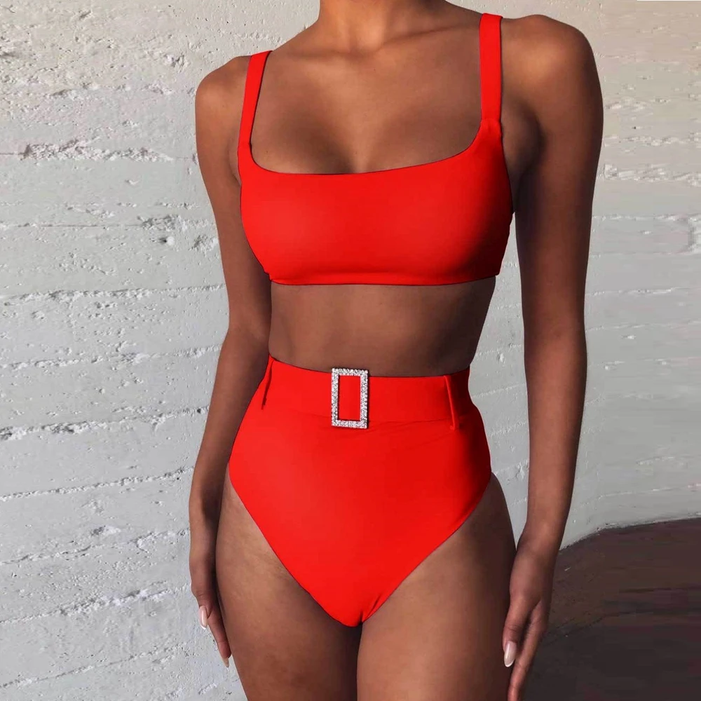 Новинка лета 2021 черный розовый красный фиолетовый Тонкий купальный костюм с поясом Модный купальник со