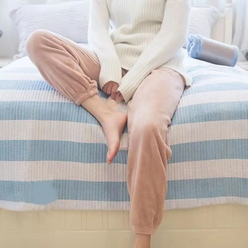 2022 Fashion Women Winter Thermal Underwear Warm Solid Cute Comfortable Casual Coral Velvet Plus High Waist Sleep Bottoms