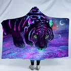 Одеяло с капюшоном из кораллового флиса с принтом в виде животных, Величества, фиолетового тигра, плащ для путешествий s