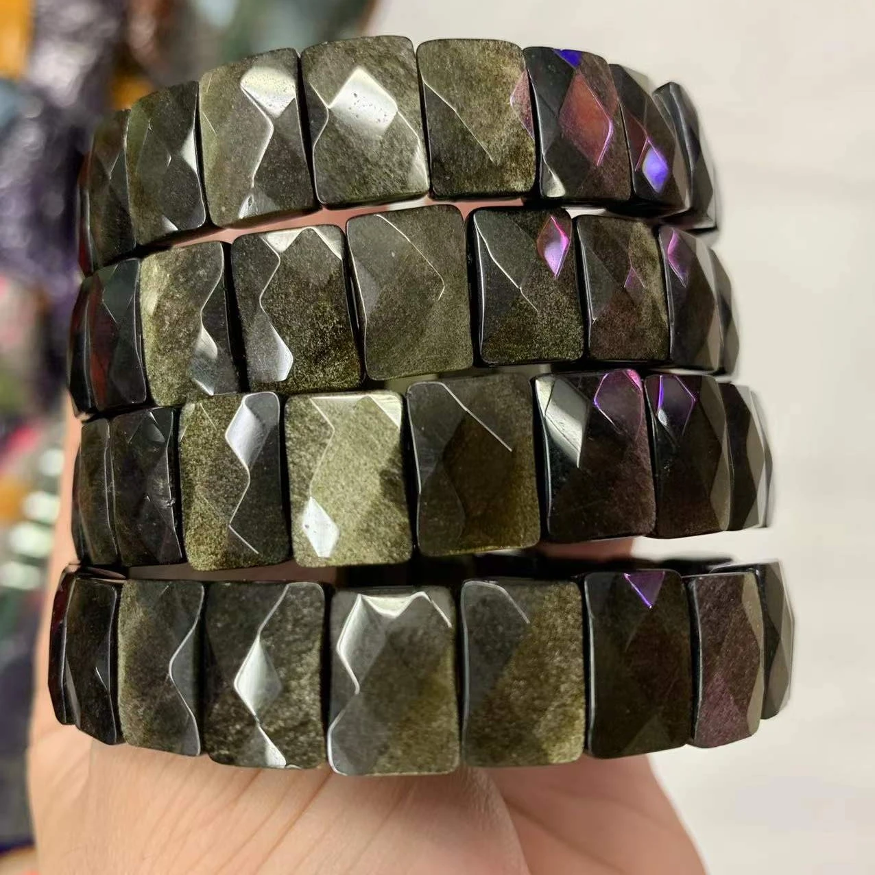 

Браслеты из черного золота обсидиана, бусины, растягивающиеся браслеты, ювелирные изделия из натурального камня, браслет для мужчин и женщи...