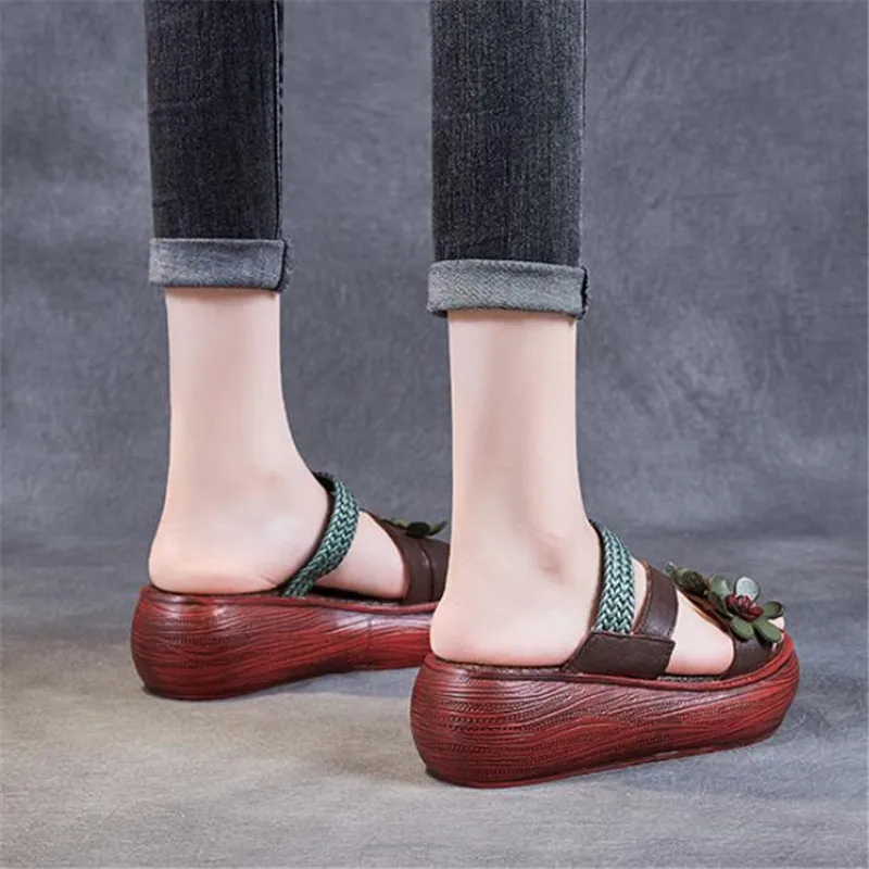 Сандалии женские из натуральной кожи Классические босоножки на платформе с