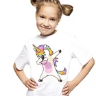 Новое поступление, футболка для девочек, летняя винтажная эстетичная футболка с единорогом для девочек, топы с круглым вырезом и коротким рукавом для маленьких девочек, футболка, одежда для подростков