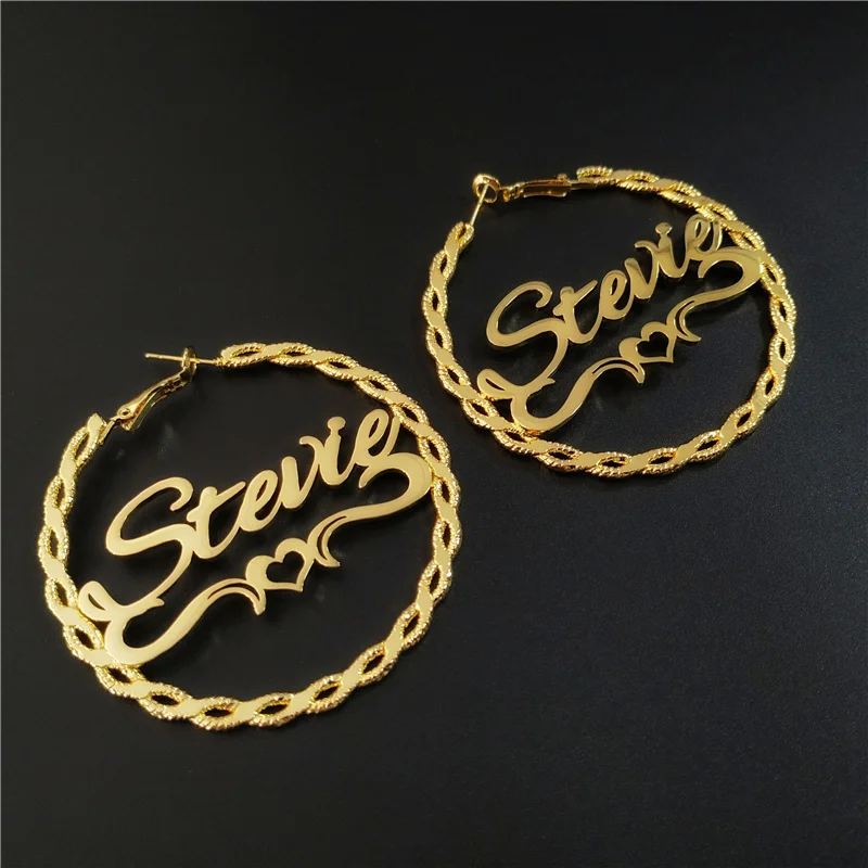

New Fashion Personalized Custom Name Earrings Size 20mm -100mm Nameplate Hoop Golden Silver Stainless Steel Jewelry Women Gifts