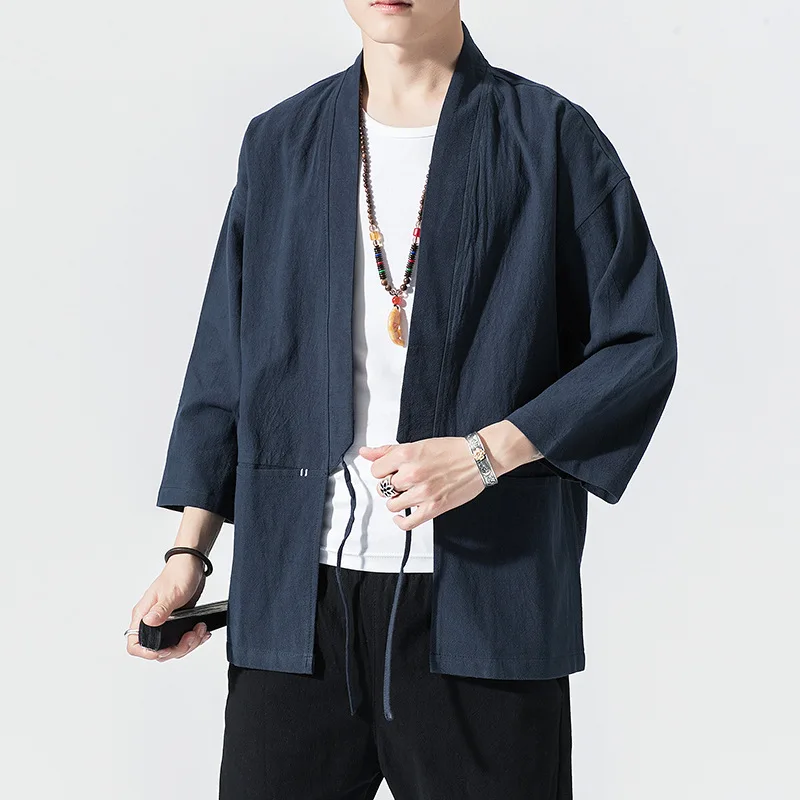 

New Japanese Kimono Costume Men Retro Harajuku Style Japan Haori Cardigan Chinese Traditional Print Loose Shirt Yukata Tops Coat