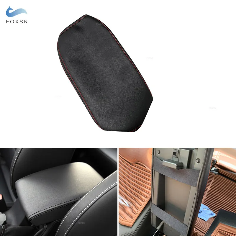 

Black-red line Car Microfiber Leather Interior Center Control Armrest Box Cover Trim For For Skoda Octavia 2015 2016 2017 2018