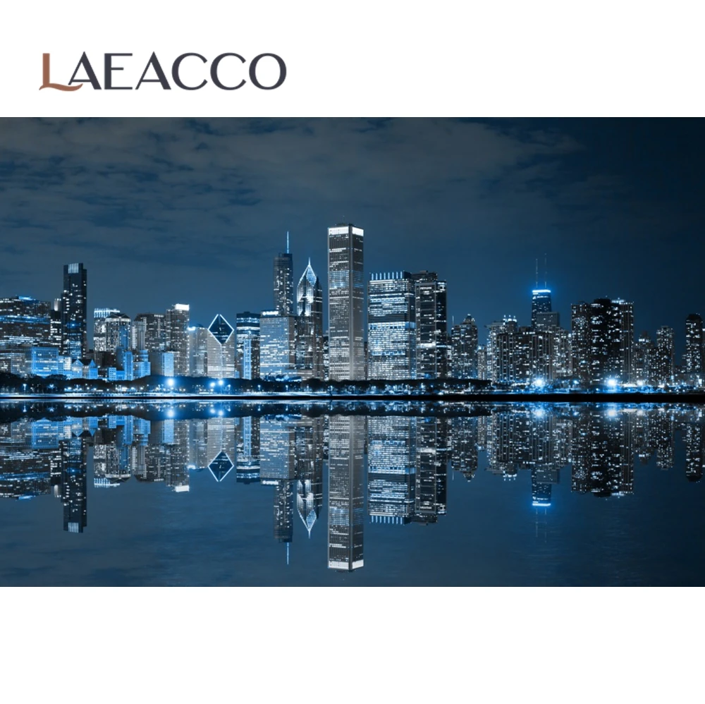 Фон для фотосъемки с изображением города здания пригород на берегу реки силуэт