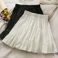 2021 summer sweet girl elastic waist slim pleated skirt pure color wild chiffon black and white anti glare a line skirt