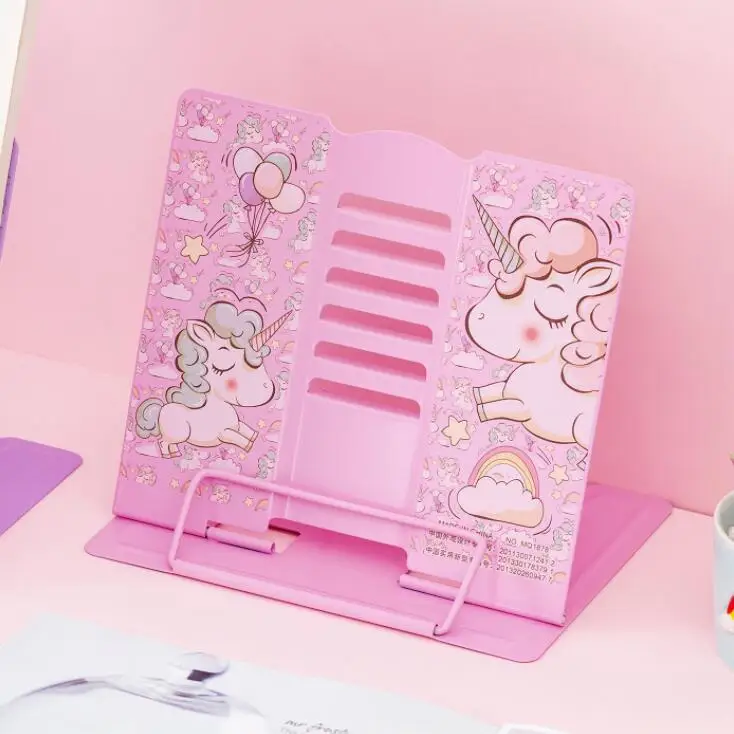 Unicorn pink Kawaii Единорог Металлический регулируемый портативный держатель для книг для чтения складная подставка держатель книжная полка держатель для документов база канцелярские принадлежности - Color: Unicorn pink
