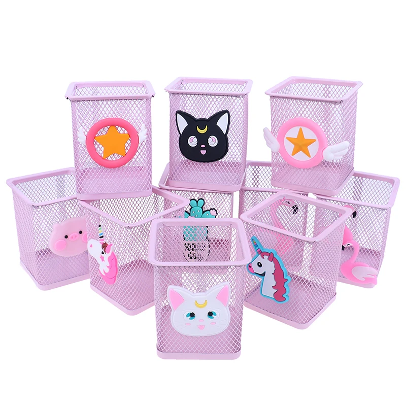 1 шт. розовый металлический держатель для ручек офисный Органайзер квадратная