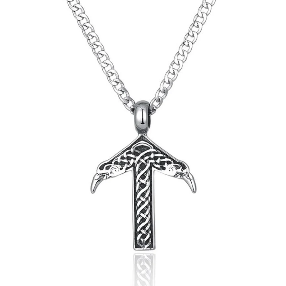 

Stainless Steel Vintage Viking Crow Arrow Pendant Necklace Jewelry Gift For Him with Chain