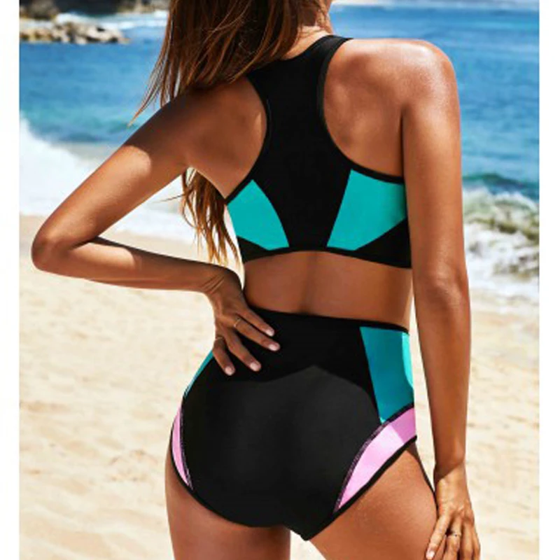 

2020 new plus size swimsuit multi color sexy solid color printing high waist split Swimsuit Bikini suit women's Beach swimsuit