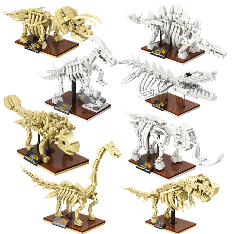 3D Dinosaurs Fossils Skeleton Lepining Building Blocks Bricks Dino Museum Educational Diy Toys For Children Gifts