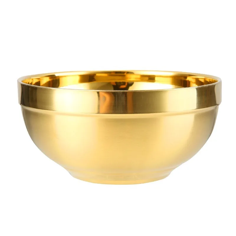 

11/14cm 304 Stainless Steel Bowl Gold ChildrenThick Double-layer Fruit Soup Noodle Heat-prevention Ramen Ice Cream glass bowl