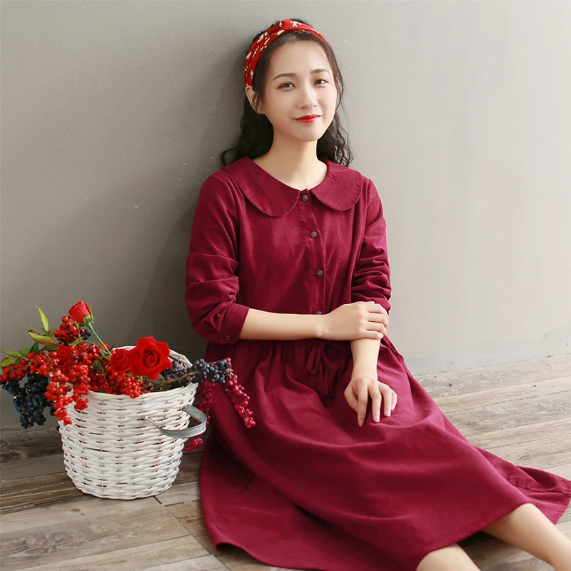 Женское вельветовое платье весна осень милое с воротником&quotПитер Пэн&quot