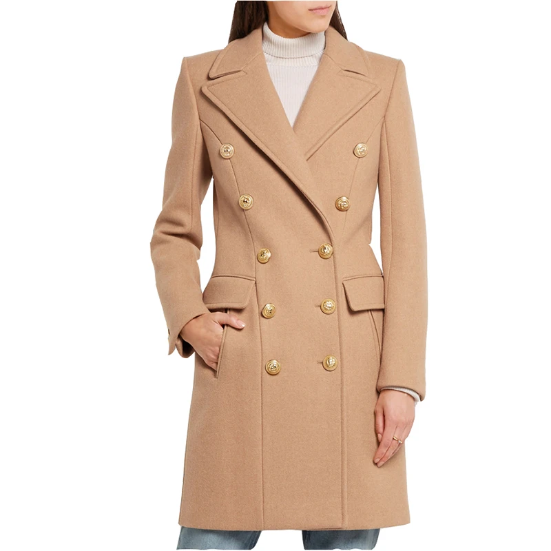 Новое зимнее женское Шерстяное Пальто элегантное двубортное универсальное