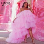 Модное розовое платье из тюля с оборками в несколько рядов, 2020, эластичные длинные официальные платья с открытыми плечами, женское платье