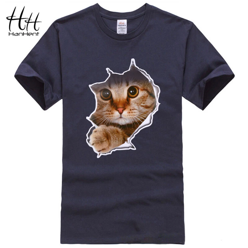 HanHent новинка Милая футболка с котом чистые футболки мужские хлопок лето