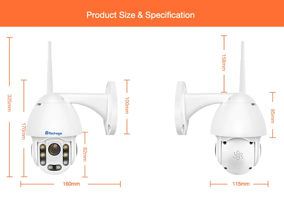 Techage 1080P 2MP Беспроводная PT IP камера, скоростная Купольная Wi-Fi камера для безопасности на открытом воздухе, двухстороннее аудио AI, распознавание человека, Onvif CCTV, наблюдение