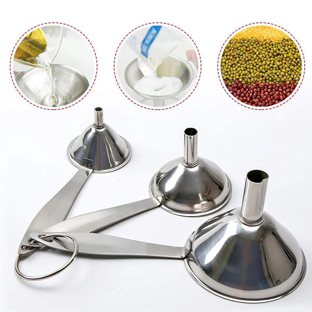 

3 PCS Metal Funnels Stainless Steel Kitchen For Filling Bottles Transferring Oils Liquid Fluid Spice Dry Ingredients Funnel Set