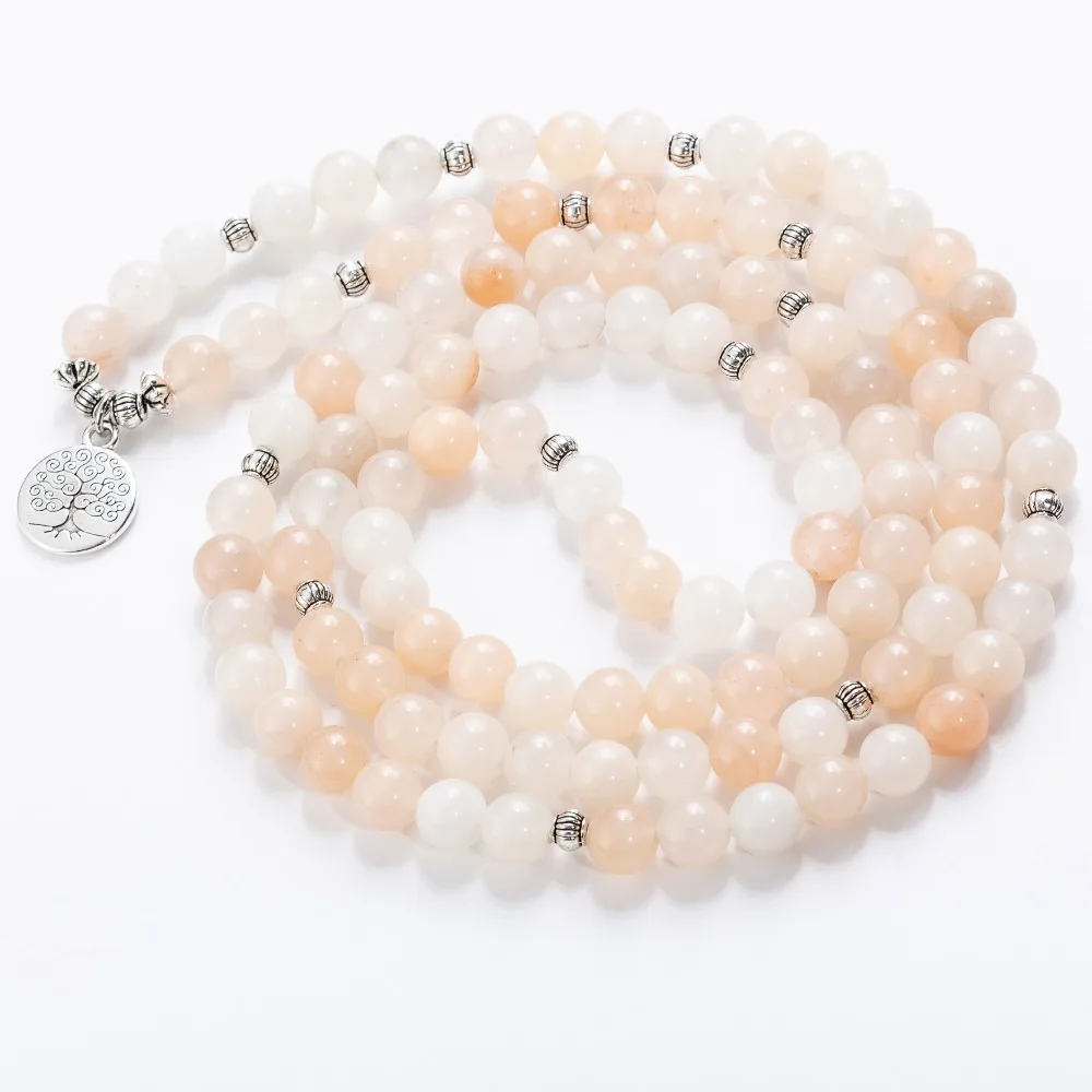 Женские 108 бусины, розовые камни, эластичные браслеты, Lotus OM, Будда, молитва, любовь, массивные ювелирные изделия