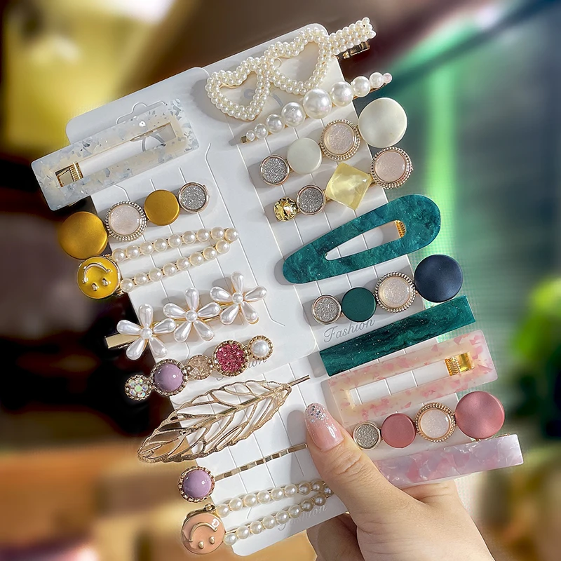 Модные Акриловые жемчужные заколки для волос комплект очаровательные с цветами