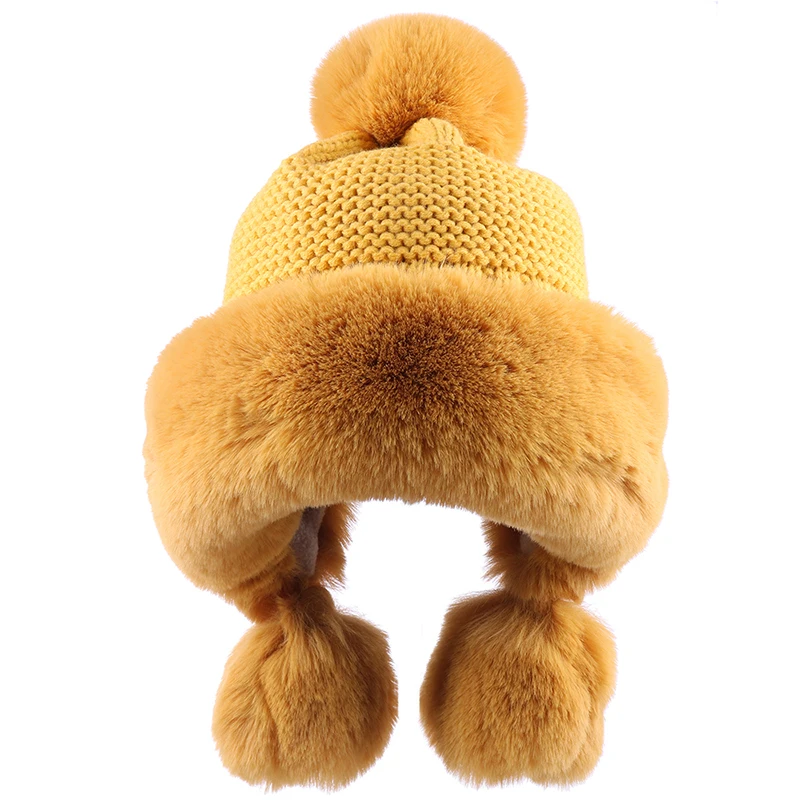 Зимняя женская шапка-бомбер с помпоном шапки-ушанки из искусственного лисьего
