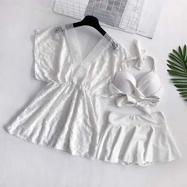 

2021 New Women White Three Piece Swim Bikini Set Summer Sexy Push Up Swimwear Bathing Suit Swimming Beach Wear Biquinis Swimsuit