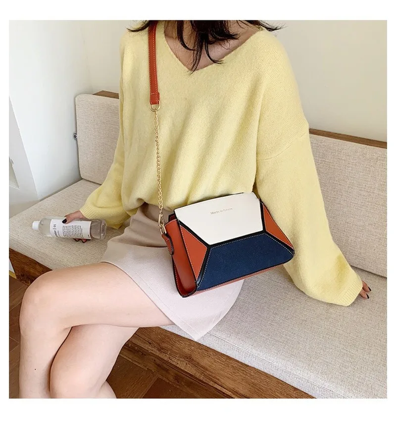 

Stylish Women Patchwork Crossbody Bag Female 2019 Designer Chain Shoulder Bag Leather Fashion Brand Messenger Small Square Bag