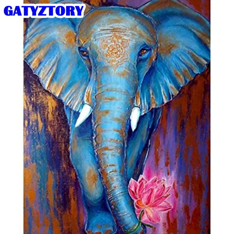 

GATYZTORY Painting By Numbers HandPainted 60x75cm Framed Blue Elephant Animal Picture By Number Home Decor Wall Art Craft