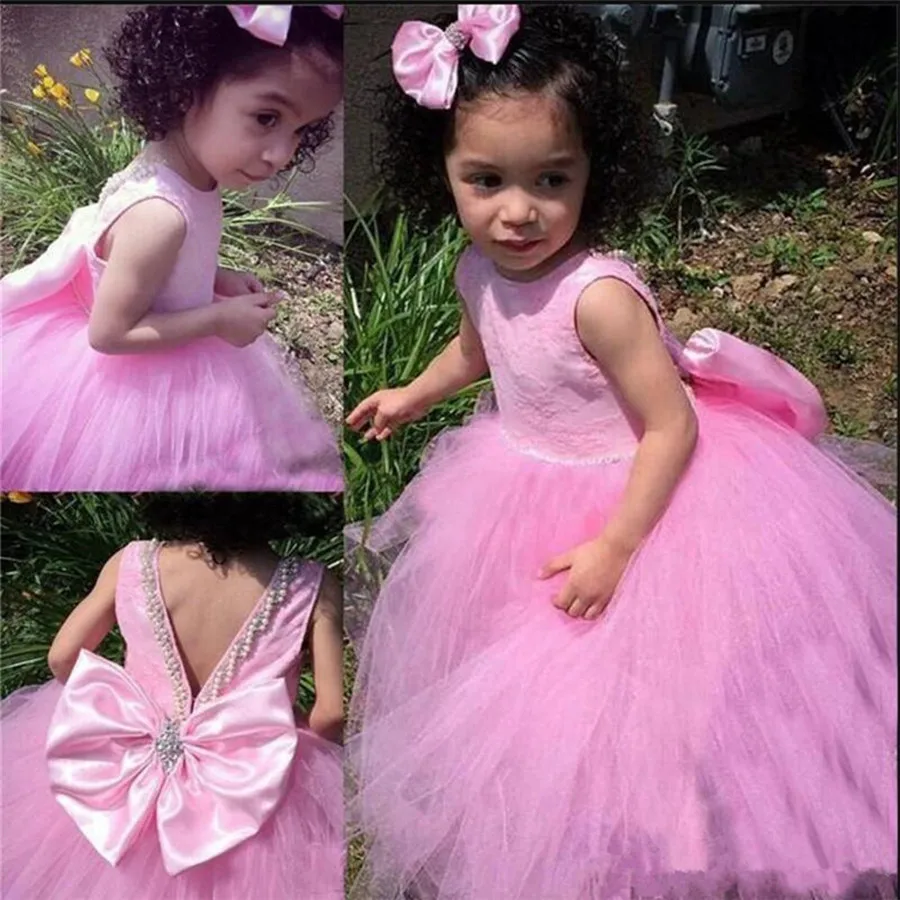 

Pink Flower Girl Dresses Fluffy Tulle Little Kids Party Ball Gown First Holy Communion Birthday Pageant Dresses For Wedding