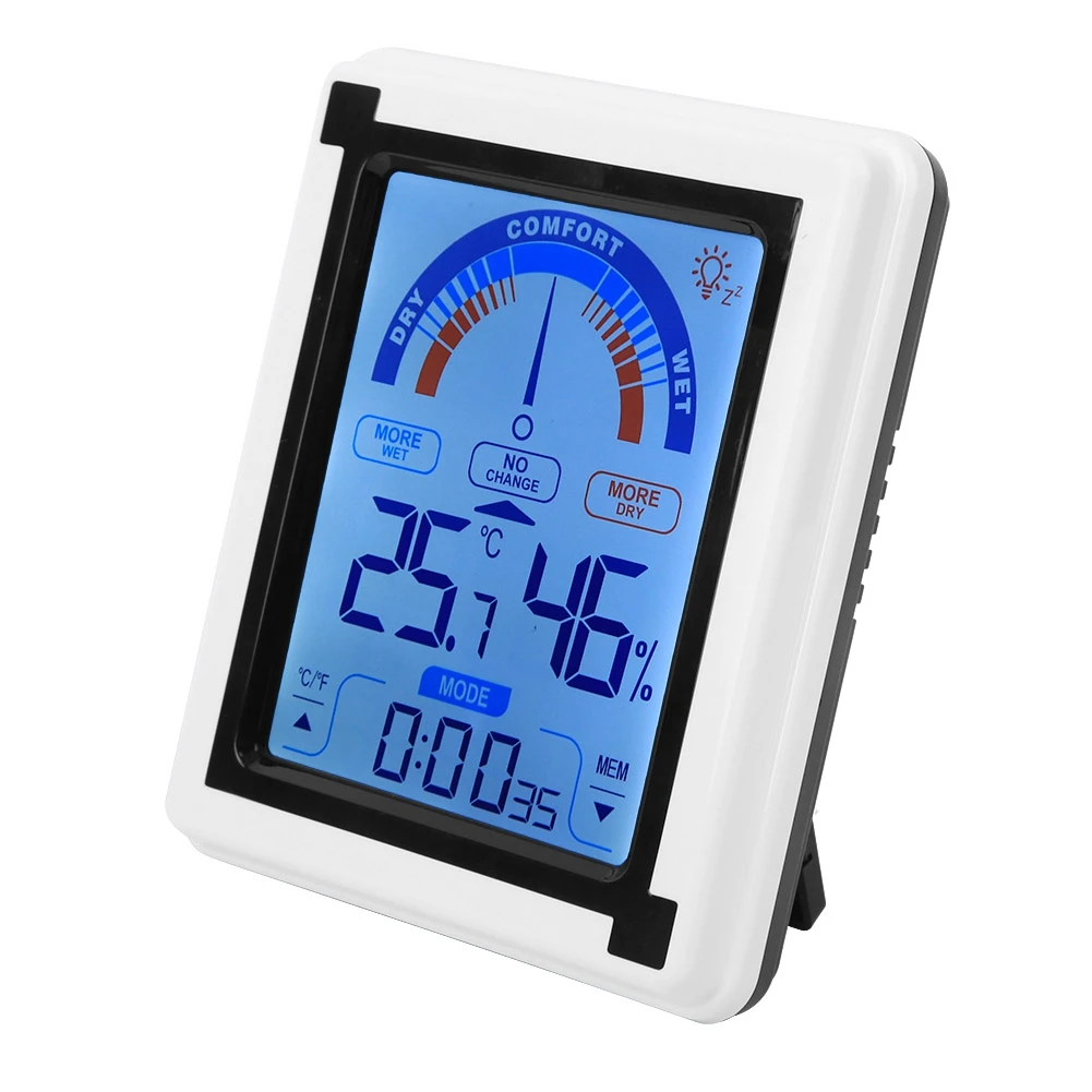 

LCD Touch Screen Weather Clock Digital Temperature Humidity Meter Thermometer Hygrometer