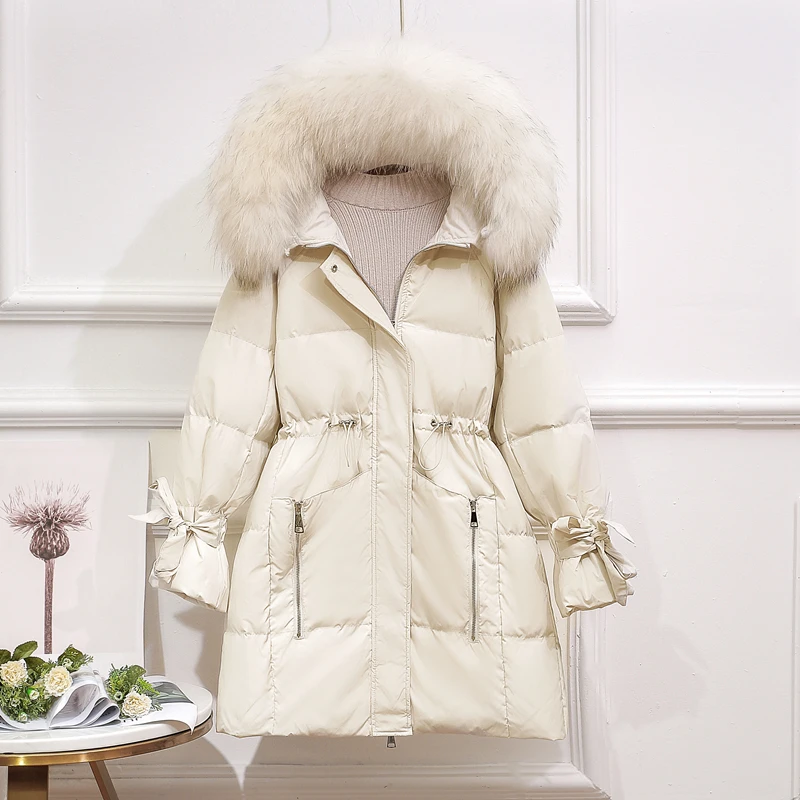 Женский пуховик с капюшоном черная свободная парка на 2021 белом утином пуху