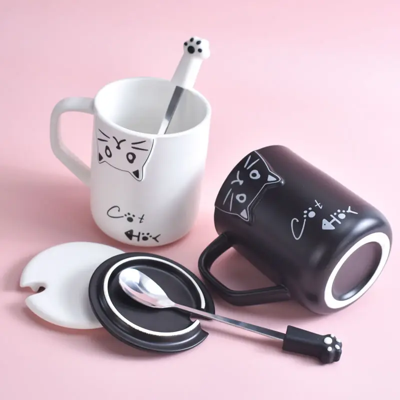 Керамическая кофейная кружка с тисненым мультяшным котом 350 мл | Дом и сад