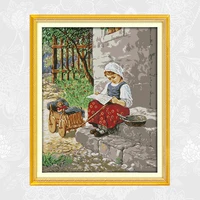 peasant girl patterns cross stitch kits counted 14ct 11ct printed fabric diy handwork embroidery needlework crafts wholesale