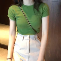 pure color short sleeved t shirt female summer new korean style self cultivation students all match half sleeved short top wm