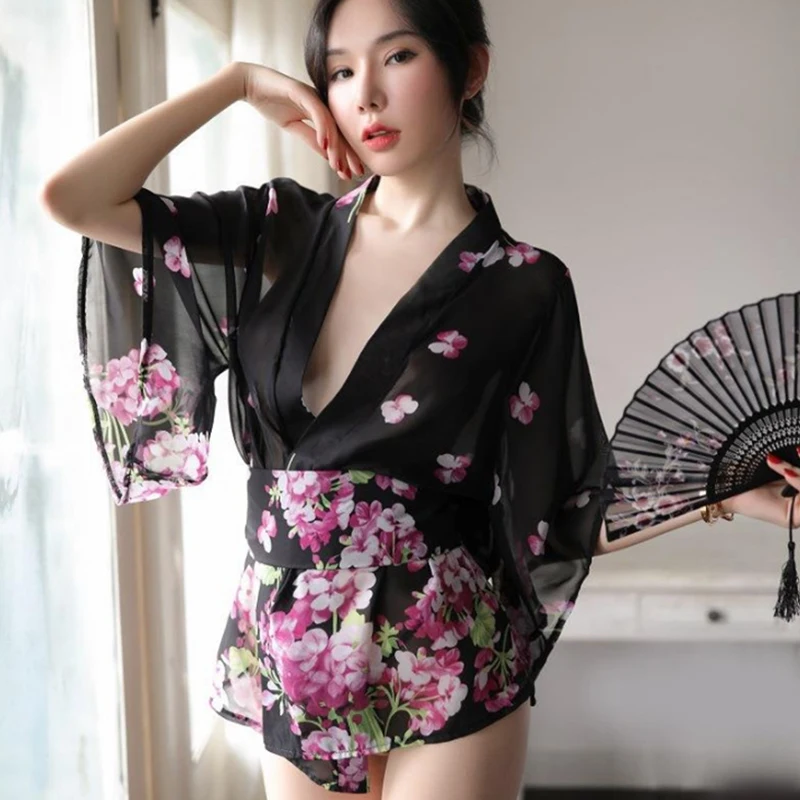 

Japanese Dress Kimono Dress Women Cardigan Floral Print Yukata Sleepwear Traditional Geisha Robe Erotic Vintage Japanese Clothes