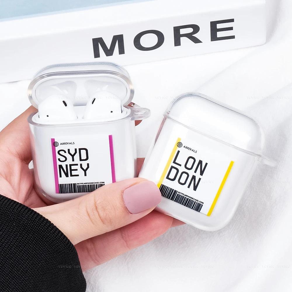 Хит продаж чехол для гарнитуры Airpods 2 1 с этикеткой City штрих кодом Bluetooth прозрачным