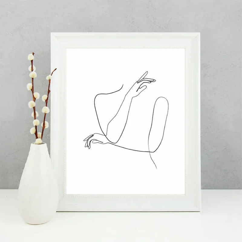 Абстрактная женская рука одна линия Рисование стены Искусство Холст Живопись
