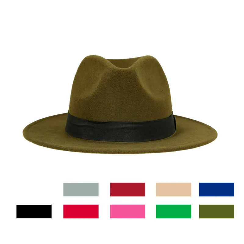 Винтажный Унисекс шерстяной джазовый головной убор с Большими Полями Фетровая