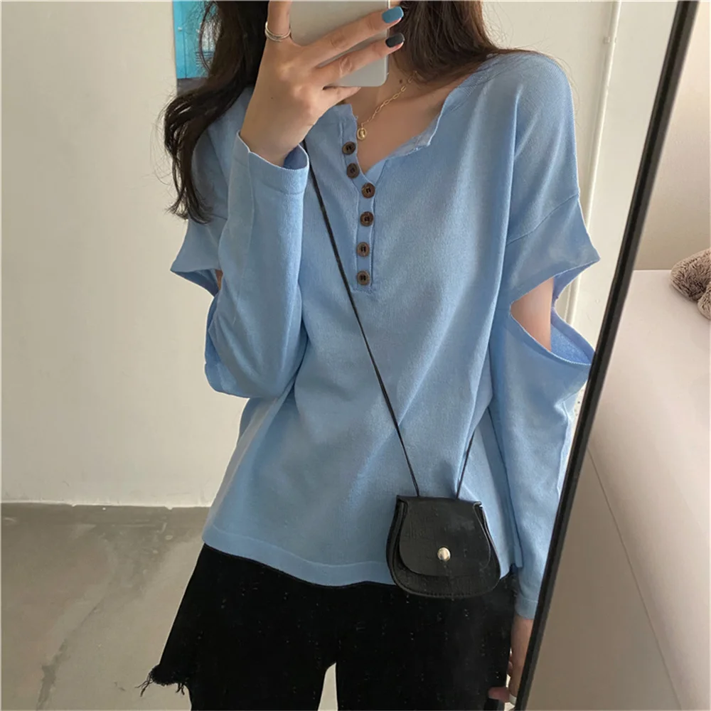 Новые осенние женские пуловеры ажурные Футболки с длинным рукавом повседневные