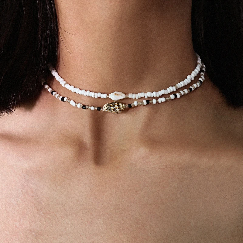

Bohemian Pearl Shell Pendant Choker Necklace Charming Women Double Layer Accessories Fashion Beach Party Jewelry Girl Gift
