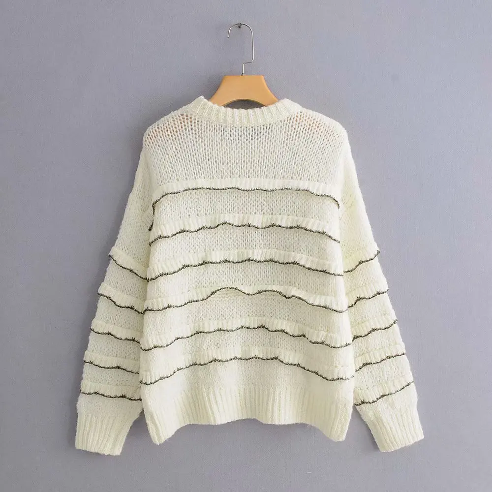 Женский свободный свитер с оборками Элегантный Повседневный пуловер круглым