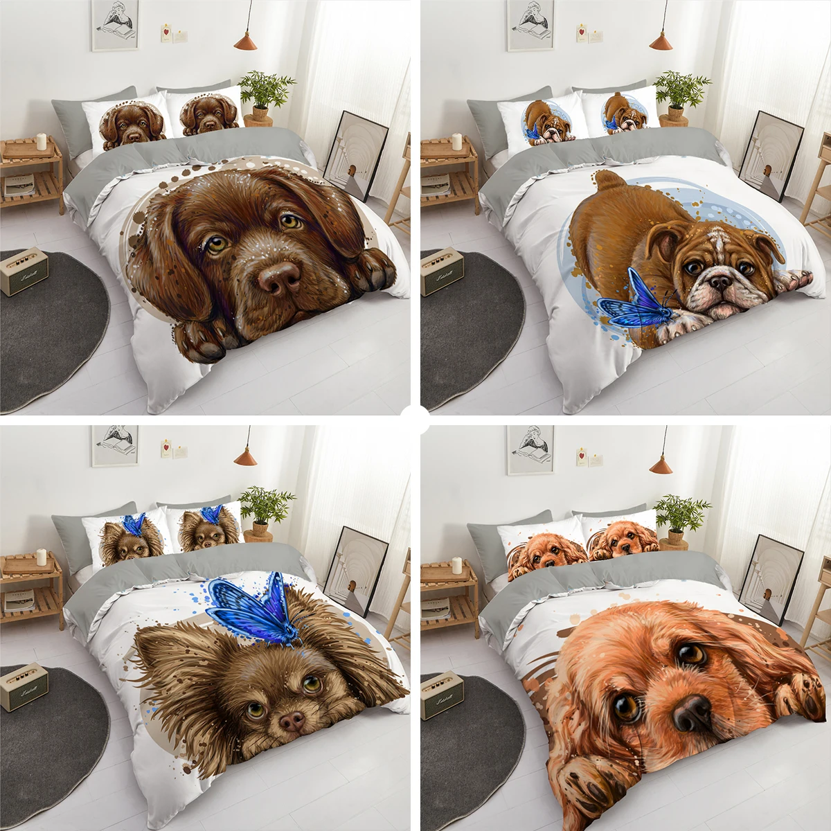 

3D Naughty Dog Bedding Set White Queen King Size Duvet Cover 2/3pcs Nordic Creative Covers 240x220 For Home Children Girls Sets