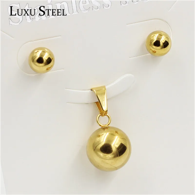 Роскошное колье и серьги из нержавеющей стали с круглым шариком ожерелье