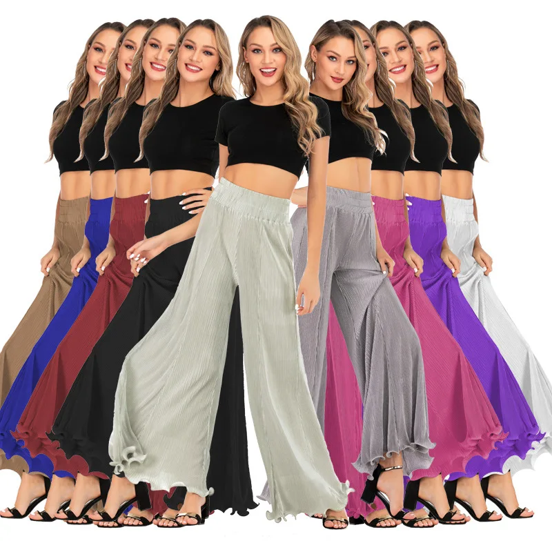 

Women's Casual Loose Pleated High-Waist Wide-Leg Trousers Women Pants Flare Pants Bell Bottom Pants