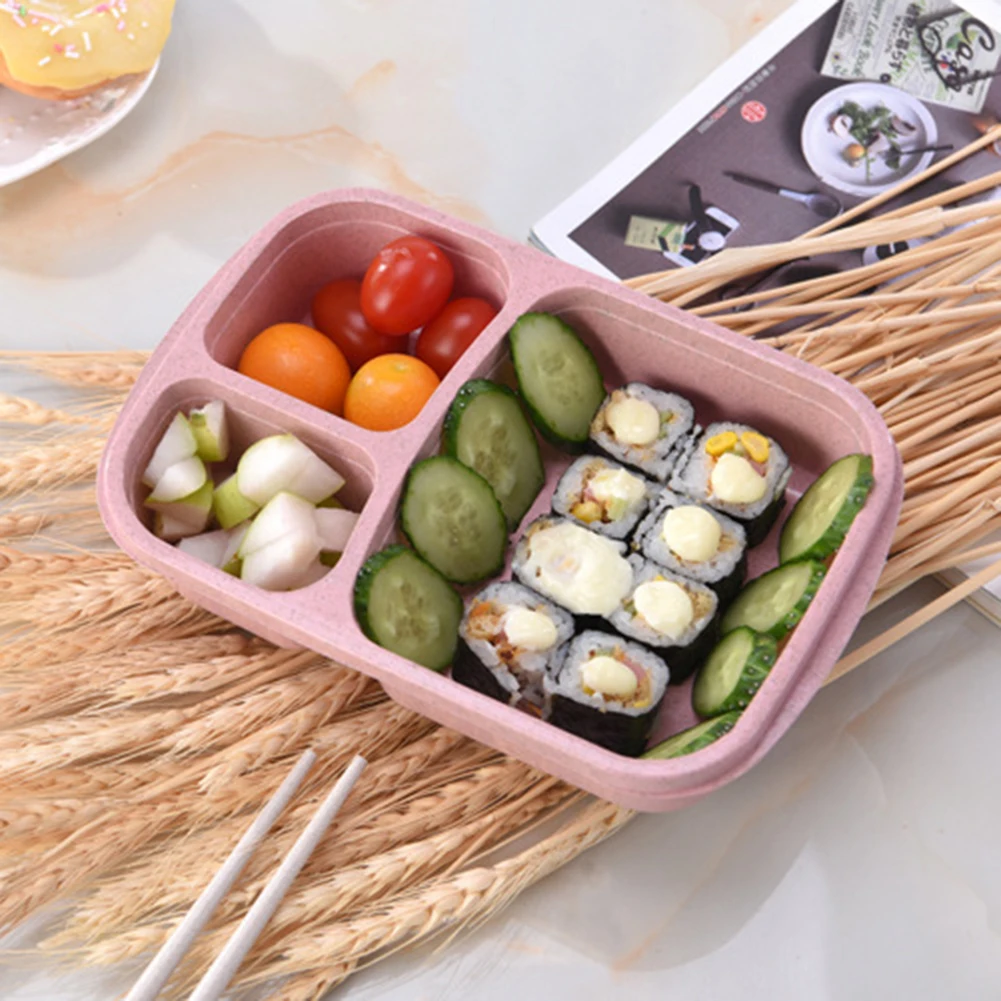 Портативный 3 сетки пшеничной соломы легкий Bento Коробки для обедов Еда контейнер