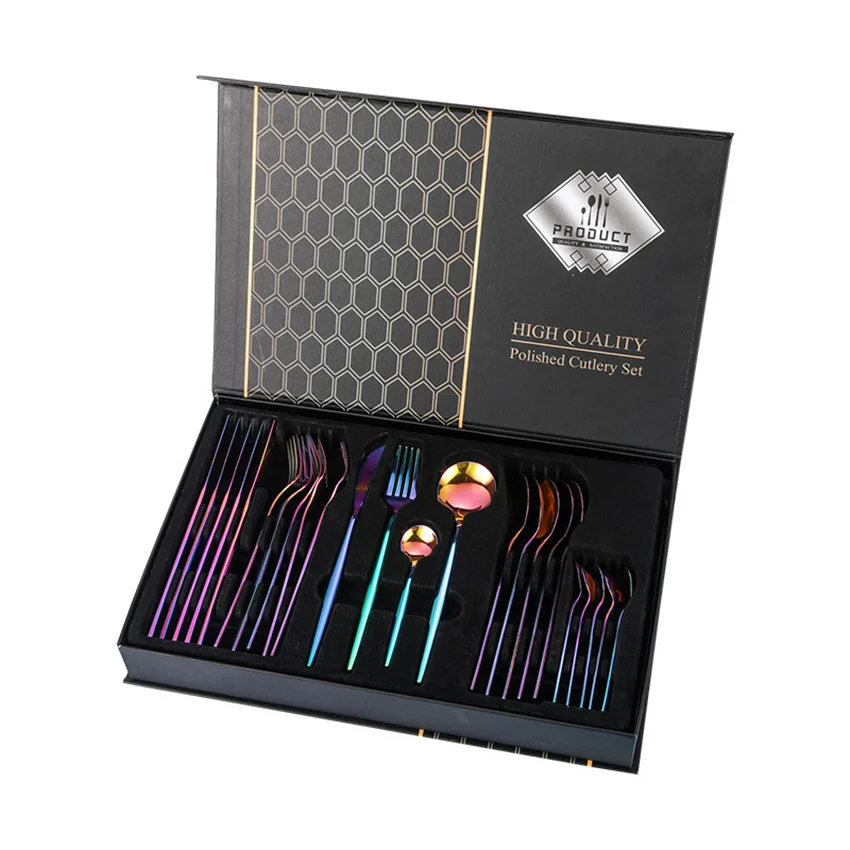 

24pcs Noble Gift Box Stainless Steel Tableware Set Knife Fork Spoon Luxury Cutlery Set Gift Box Flatware Dishwasher Safe